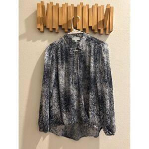 Veronica M Womens Sheer Print Tie Neck‎ Blouse Long Sleeve Top XS